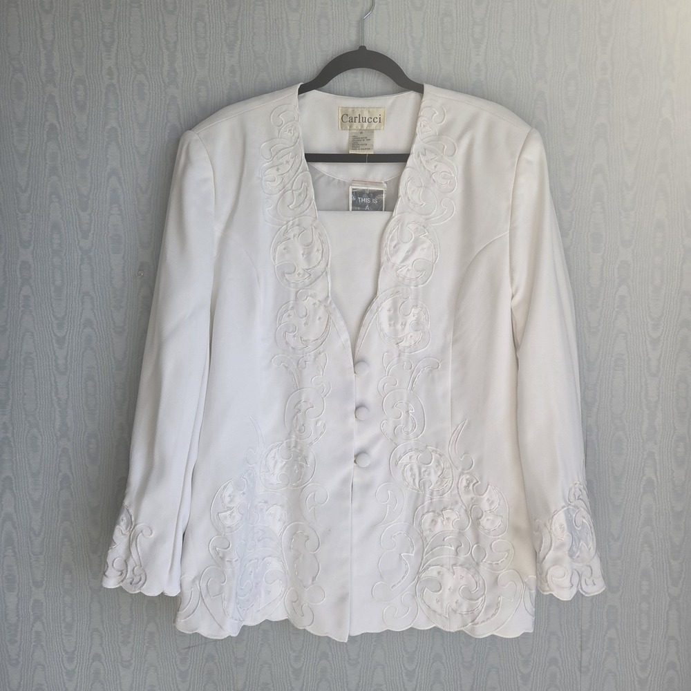 Vtg NWT Carlucci Womens 18‎ Blazer White Embroidered Beaded Feminine Bridal
